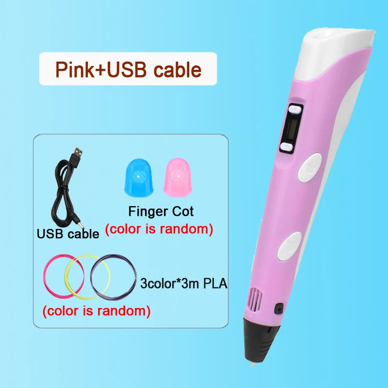 3D Pen Drawing Printing Pen with LCD Screen Compatible PLA Filament Toys Safe Paiting for Children DIY Christmas Birthday Gift