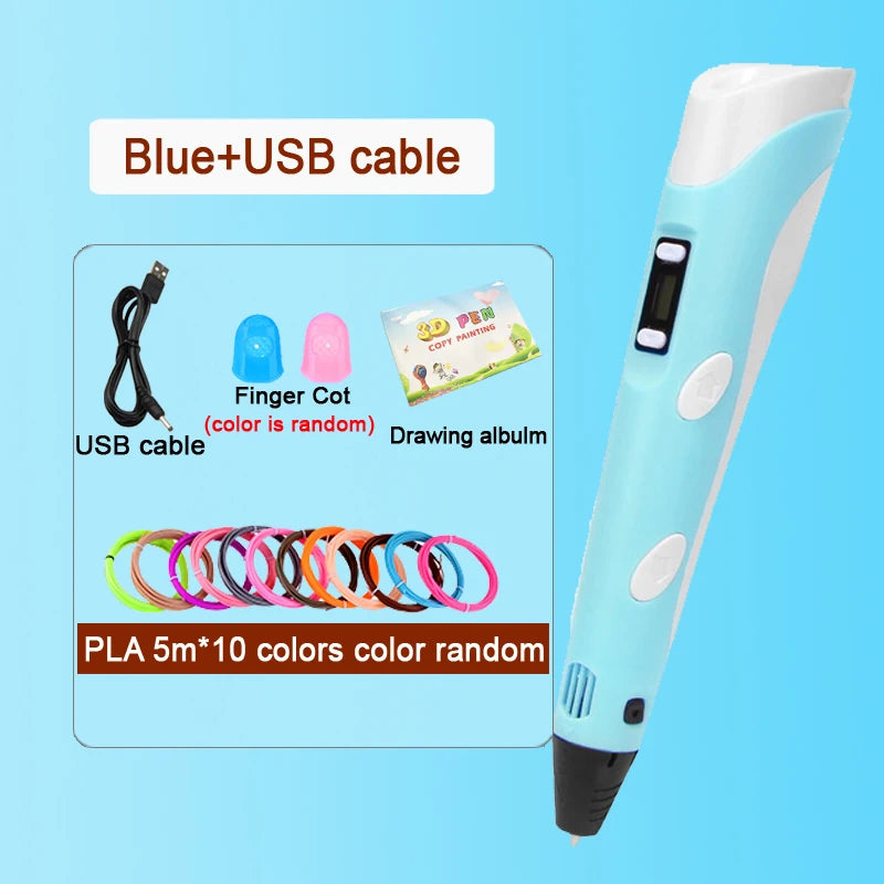 3D Pen Drawing Printing Pen with LCD Screen Compatible PLA Filament Toys Safe Paiting for Children DIY Christmas Birthday Gift