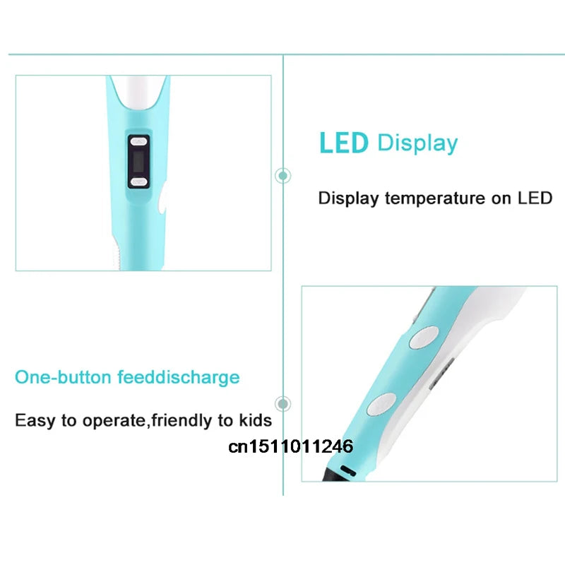 3D Pen Drawing Printing Pen with LCD Screen Compatible PLA Filament Toys Safe Paiting for Children DIY Christmas Birthday Gift
