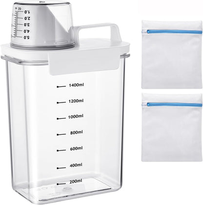 1800Ml Washing Powder Storage, Airtight Detergent Dispenser with Cup & Bags