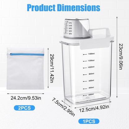 1800Ml Washing Powder Storage, Airtight Detergent Dispenser with Cup & Bags