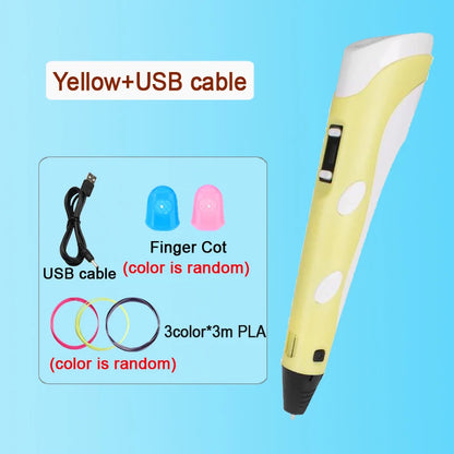 3D Pen Drawing Printing Pen with LCD Screen Compatible PLA Filament Toys Safe Paiting for Children DIY Christmas Birthday Gift