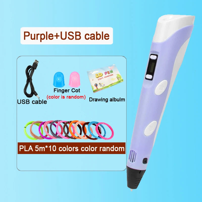 3D Pen Drawing Printing Pen with LCD Screen Compatible PLA Filament Toys Safe Paiting for Children DIY Christmas Birthday Gift