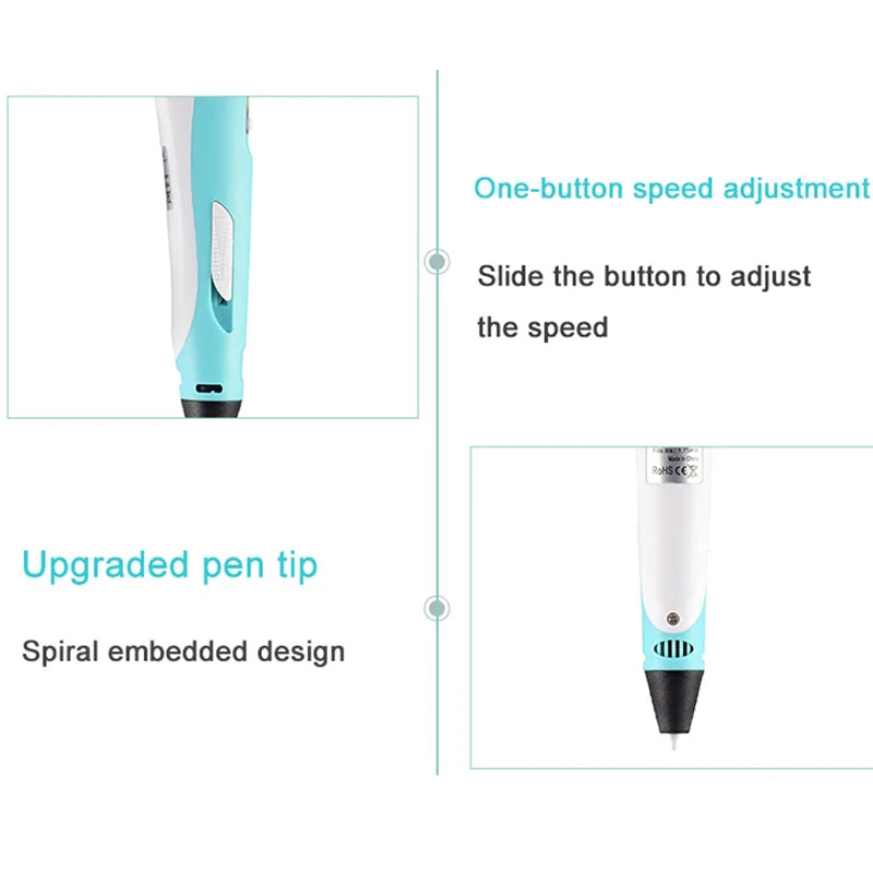 3D Pen Drawing Printing Pen with LCD Screen Compatible PLA Filament Toys Safe Paiting for Children DIY Christmas Birthday Gift