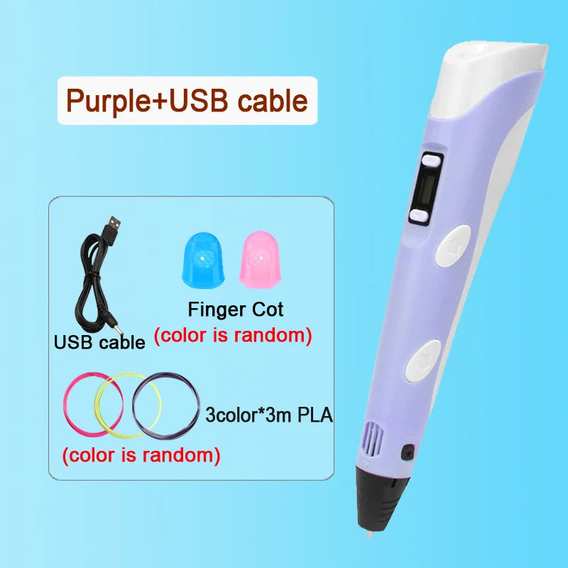 3D Pen Drawing Printing Pen with LCD Screen Compatible PLA Filament Toys Safe Paiting for Children DIY Christmas Birthday Gift