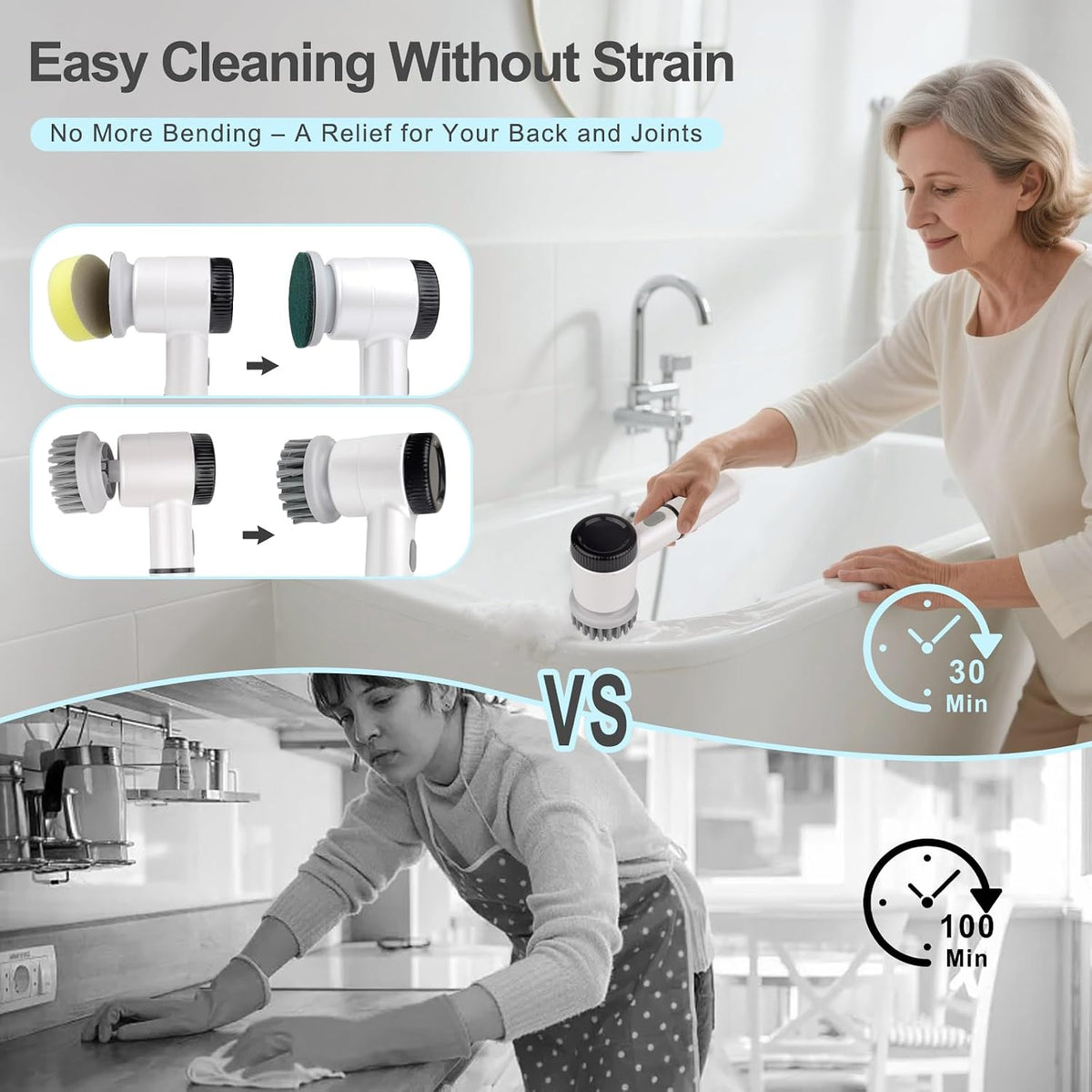 Electric Spin Scrubber, Cordless Electric Scrubbing Brush 5 in 1, Bathroom Cleaning Brush with 3 Speeds, Rechargeable Electric Cleaning Brush with LED Display for Shower, Tile, Car, Floor, Kitchen