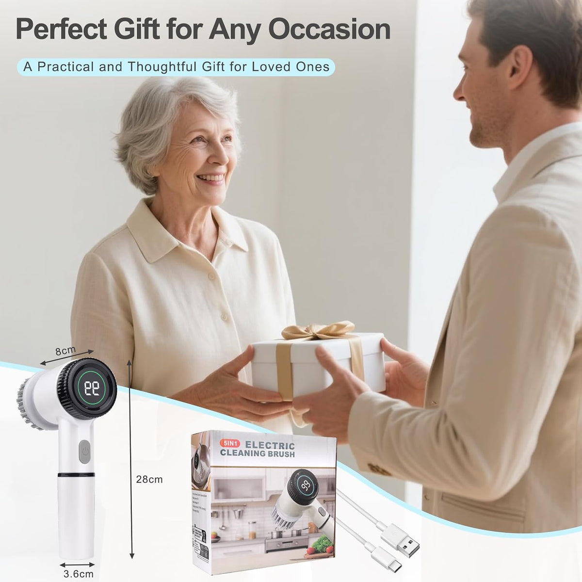 Electric Spin Scrubber, Cordless Electric Scrubbing Brush 5 in 1, Bathroom Cleaning Brush with 3 Speeds, Rechargeable Electric Cleaning Brush with LED Display for Shower, Tile, Car, Floor, Kitchen