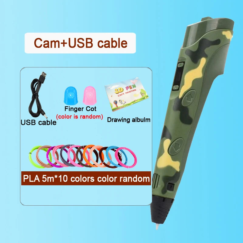 3D Pen Drawing Printing Pen with LCD Screen Compatible PLA Filament Toys Safe Paiting for Children DIY Christmas Birthday Gift