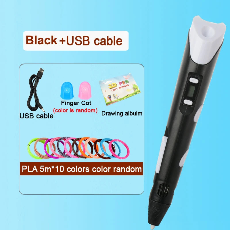 3D Pen Drawing Printing Pen with LCD Screen Compatible PLA Filament Toys Safe Paiting for Children DIY Christmas Birthday Gift