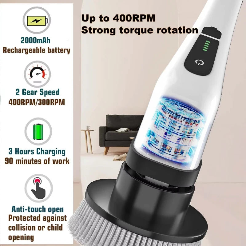 Cordless Spin Scrubber Electric Multipurpose Cleaning Brush for Kitchen Bathroom Toilet - Household Hair Brushes and Mops