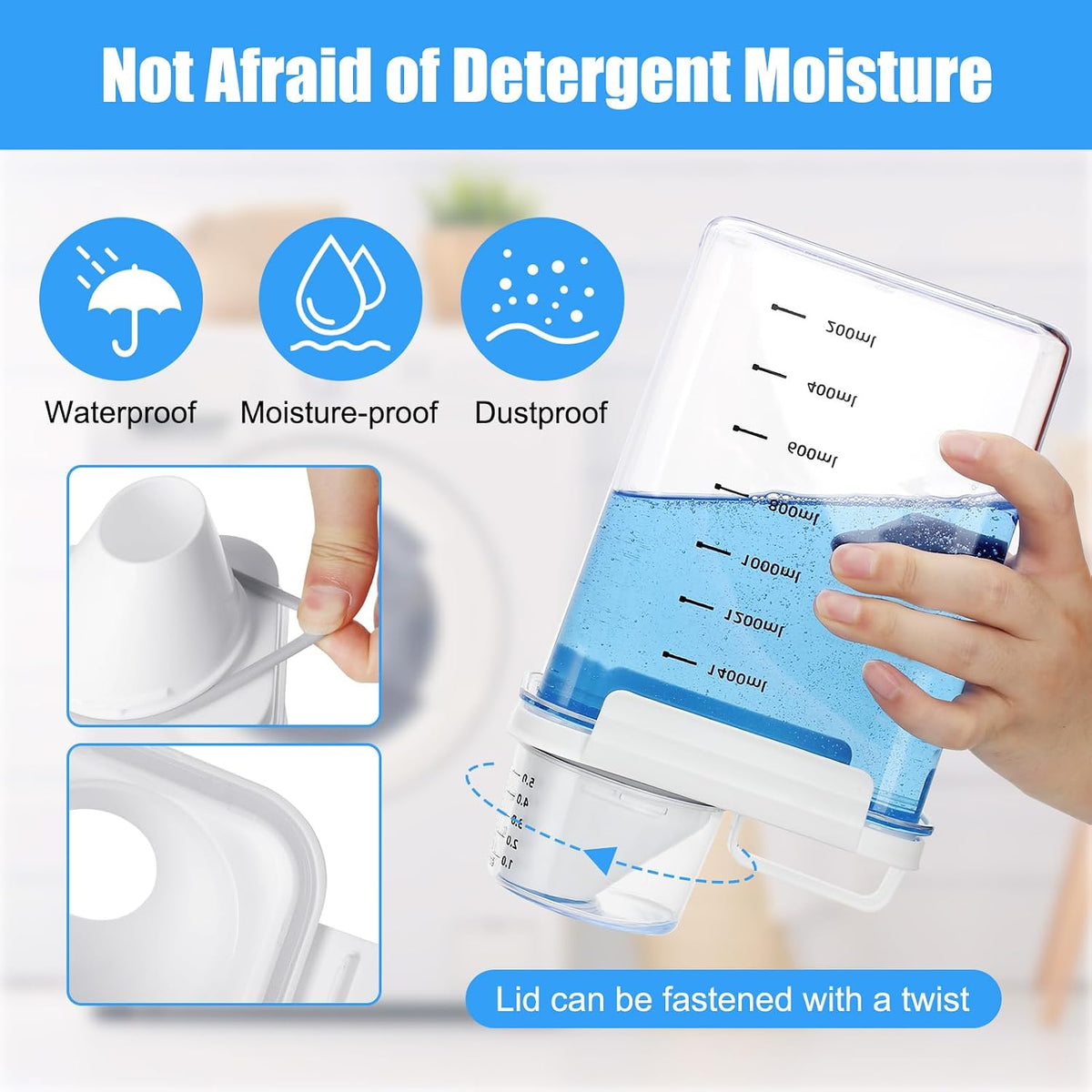 1800Ml Washing Powder Storage, Airtight Detergent Dispenser with Cup & Bags