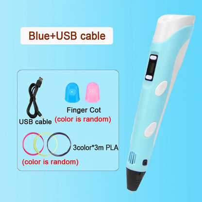3D Pen Drawing Printing Pen with LCD Screen Compatible PLA Filament Toys Safe Paiting for Children DIY Christmas Birthday Gift