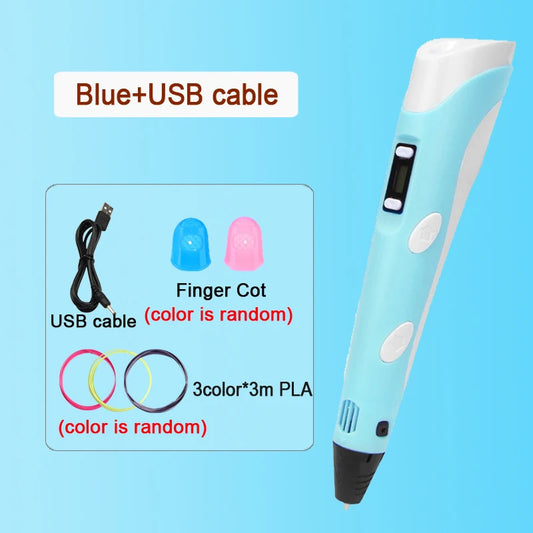 3D Pen Drawing Printing Pen with LCD Screen Compatible PLA Filament Toys Safe Paiting for Children DIY Christmas Birthday Gift