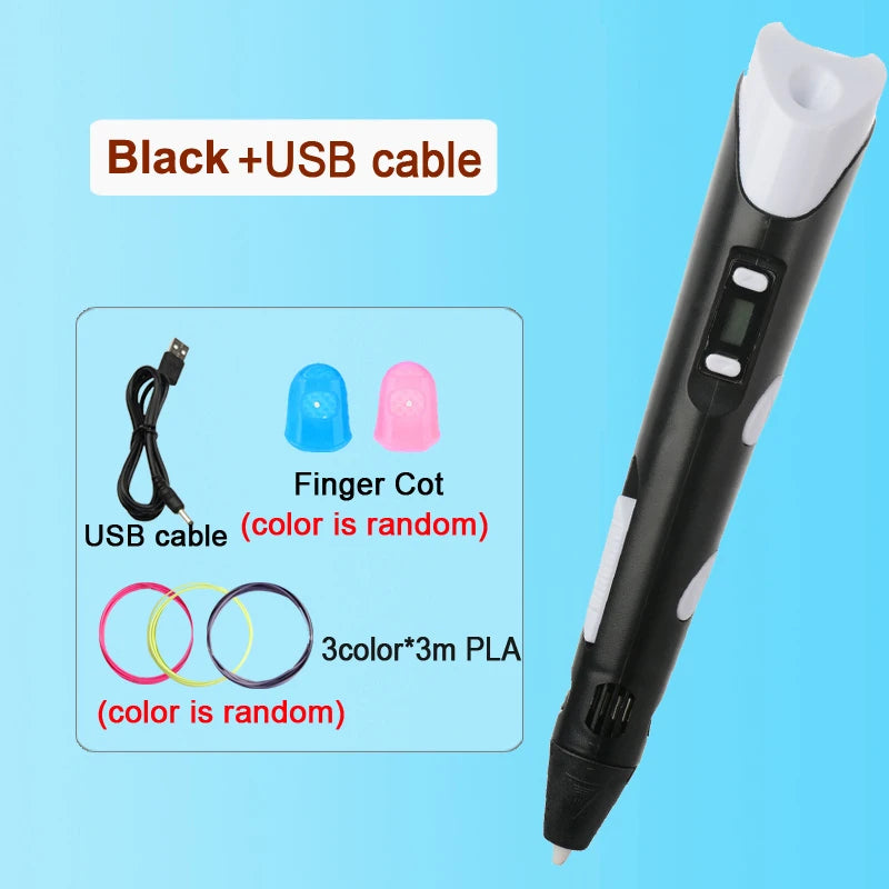 3D Pen Drawing Printing Pen with LCD Screen Compatible PLA Filament Toys Safe Paiting for Children DIY Christmas Birthday Gift