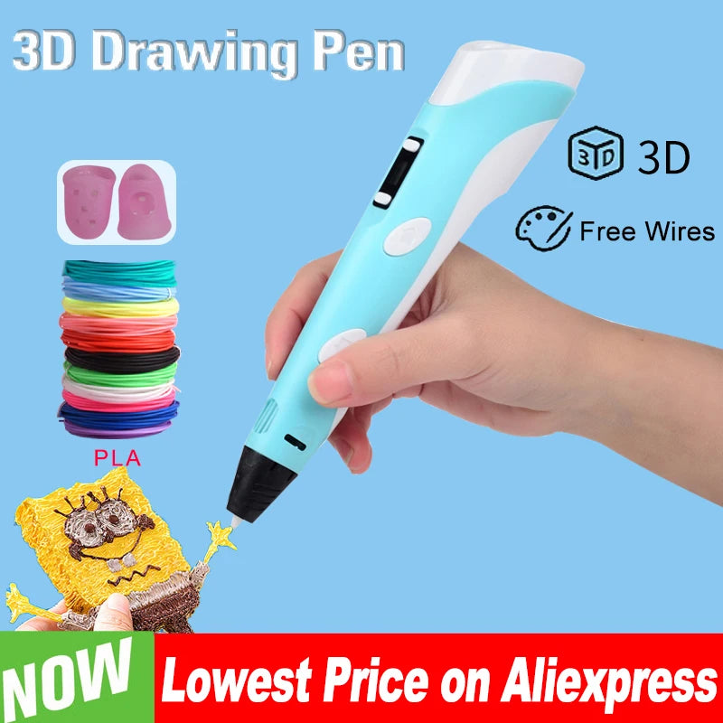 3D Pen Drawing Printing Pen with LCD Screen Compatible PLA Filament Toys Safe Paiting for Children DIY Christmas Birthday Gift