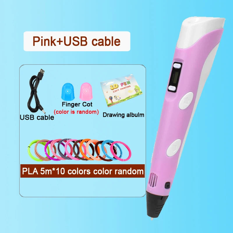 3D Pen Drawing Printing Pen with LCD Screen Compatible PLA Filament Toys Safe Paiting for Children DIY Christmas Birthday Gift